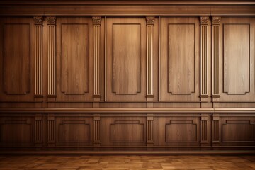 Wall Mural - Luxury wood paneling background or texture. highly crafted classic / traditional wood paneling, with a frame pattern, often seen in courtrooms, premium hotels, and law