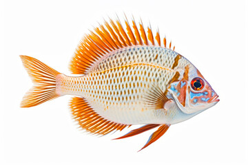 Sticker - Close up of fish with orange and white stripes on it's body.