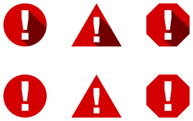 Poster - red white round circle octagonal and triangular warning or attention sign with exclamation mark icon