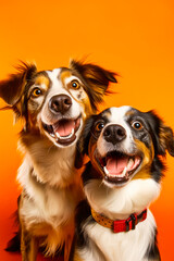 Sticker - Couple of dogs standing next to each other on top of orange background.