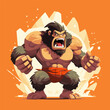 Cartoon gorilla with angry look on it's face and hands.