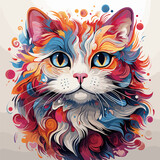 Fototapeta Pokój dzieciecy - Colorful cat's face with blue eyes and multicolored hair.