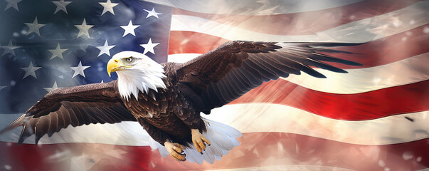 Wall Mural - Bald eagle american flag.