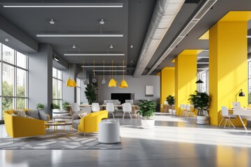 offices and coworking space collaboration white yellow and grey colors