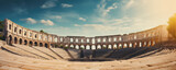 Historical amphitheater stones round building. panorama photo