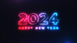 Happy New Year 2024 neon red blue streak particles bokeh background new year resolution concept.