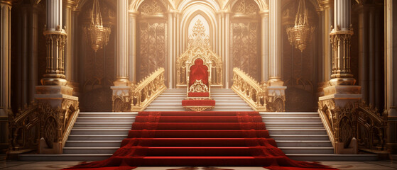 Wall Mural - 3d render of royal throne hall generated by ai, throne of the kings, vip throne, red royal throne
