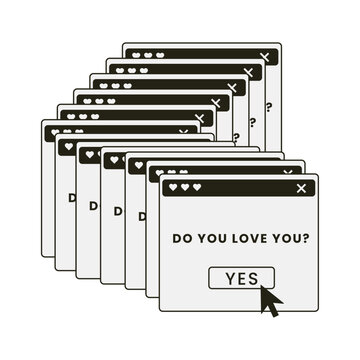 Vector illustration of retro pc element. Old computer aestethic. Nostalgia for 1990s -2000s. Text: Do you love you?
