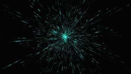 Poster - Spacetime light speed on a dark background. neon-colored abstract backdrop in shades of blue, yellow, and orange. 3D rendering. Glowing particle explosion