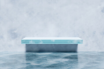 Wall Mural - Abstract 3d render winter scene and podium background, Ice shelf in the frozen wall for product display, advertising, mockup or etc