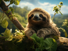 Sloth In Its Natural Habitat, Wildlife Photography, Generative AI