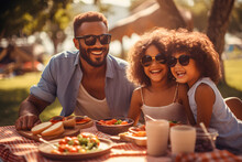 Black People Celebraiting Labor Day With Picnic Whering Sunglasses And Smiling Ai Generated Art.