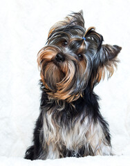 Wall Mural - hairy yorkshire terrier puppy looking