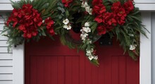 Christmas Wreath On Red Door