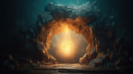 Spectacular fantasy scene with magical portal. Created with Generative AI.