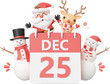Santa Claus and friend with 25 dec calendar, Christmas theme elements 3d illustration