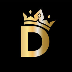 Letter D Crown Logo. Crown Logo on Letter D Vector Template for Beauty, Fashion, Star, Elegant, Luxury Sign