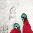 Hiker in snowshoes on snow