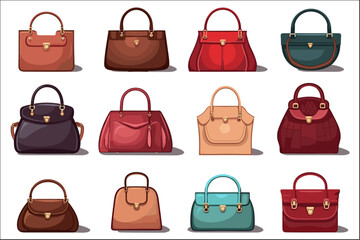 Set of women handbag illustration vector isolated on white 