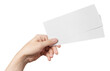 © Yeti Studio - Male hand holding two blank sheets of paper (tickets, flyers, invitations, coupons, banknotes, etc.), cut out