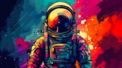 portrait of astronaut in mixed grunge colors cartoon style. colorful pop art digital painting. digit