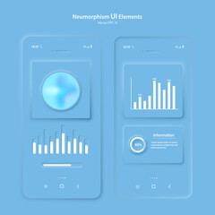 Poster - the user interface elements for the mobile app are blue. a set of user interface icons for the inter