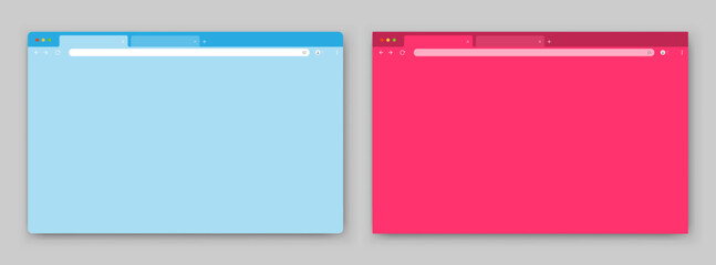 Fototapete - Browser windows. A set of realistic empty blue and pink browser windows with a toolbar, a search bar and a shadow on a blue gray background. Vector EPS 10.