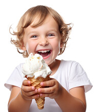 Happy Kid With Ice Cream Isolated On Transparent Background
