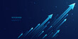 Digital bunch of glowing arrows up diagonally. Abstract boosting conception of high-speed Internet connection. Light low poly wireframe vector illustration on technology blue background. 