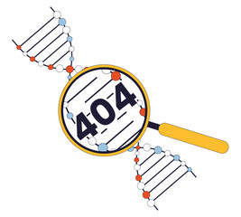 Fototapete - Analyzing genetic material through magnifying glass error 404 flash message. DNA helix. Empty state ui design. Page not found popup cartoon image. Vector flat illustration concept on white background