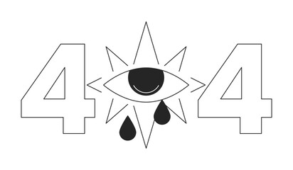 Poster - Esoteric magic eye crying tears black white error 404 flash message. Sacred geometry. Monochrome empty state ui design. Page not found popup cartoon image. Vector flat outline illustration concept