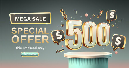 Wall Mural - Coupon special voucher 500 dollar, Check banner special offer. Vector illustration