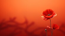  Two Red Flowers Are In A Vase On A Red Background.  Generative Ai