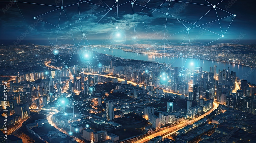 5G wireless network, high speed internet, cloud computing or connect ...