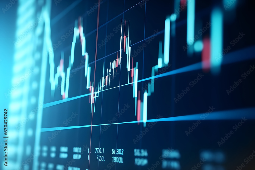 Closeup of financial chart display with generic volatile asset ...