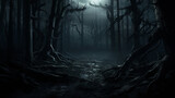 Fototapeta Fototapeta las, drzewa - Halloween Scary scene background  dark  horror background forest