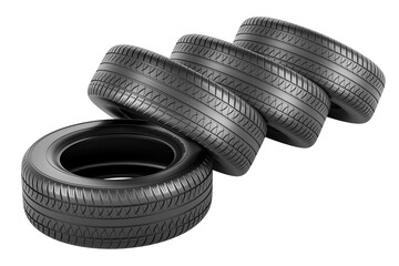 Fototapete - Set of automobile tires, 3D rendering isolated on transparent background
