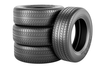 Fototapete - Stack of automobile tires, 3D rendering isolated on transparent background