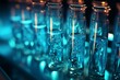Blue liquid in vials aligned Generative AI