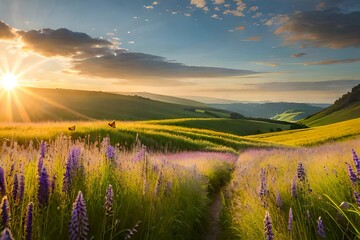 Wall Mural - sunset in the field