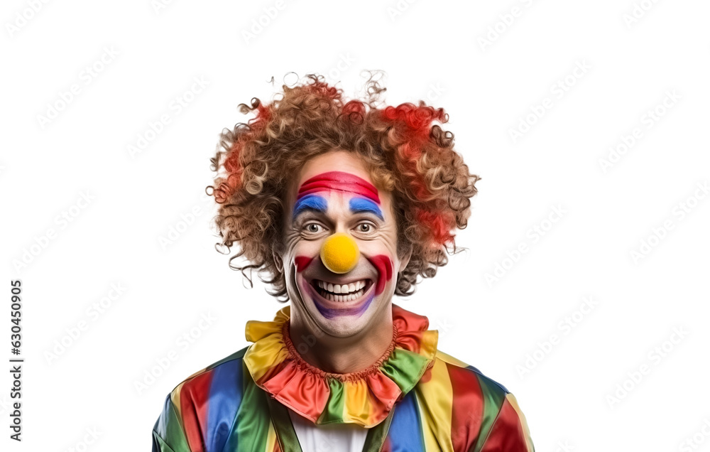 Clown from a Circus, with colorful face and hair, smiling looking happy ...