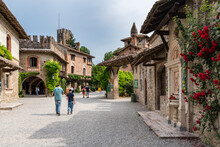 The Picturesque Village Of Grazzano Visconti, Entirely Built In Medieval Style In 20th Century, Emilia-Romagna, Italy