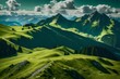 landscape with green mountains and clouds generated by AI tool