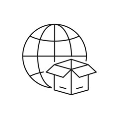 Wall Mural - Globe with box. International delivery, export package icon line style isolated on white background. Vector illustration