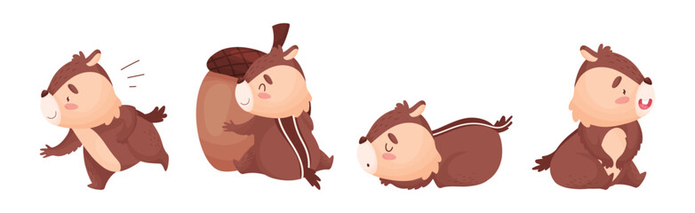 Wall Mural - cartoon chipmunk with striped back vector set