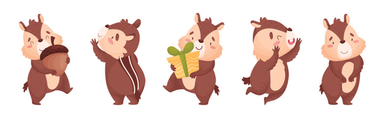 Wall Mural - cartoon chipmunk with striped back vector set