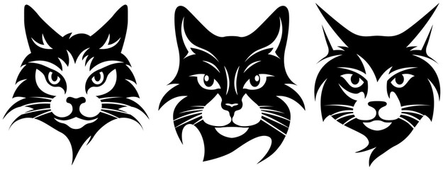 Wall Mural - Heads of cats abstract character illustrations. Graphic logo of predator design template for emblem. Image of animal portraits.