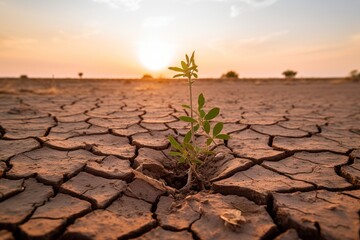 Aufkleber - a dried field with cracked earth.