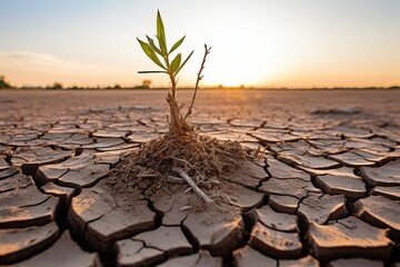 Aufkleber - a dried field with cracked earth.