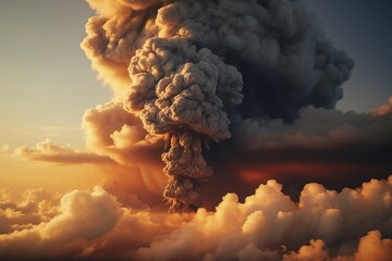 Poster - An active volcano with clouds of smoke.